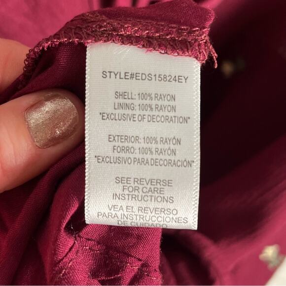 GRACE | Long Sleeve Midi Dress Floral Embroidered Burgundy L - Picture 10 of 11